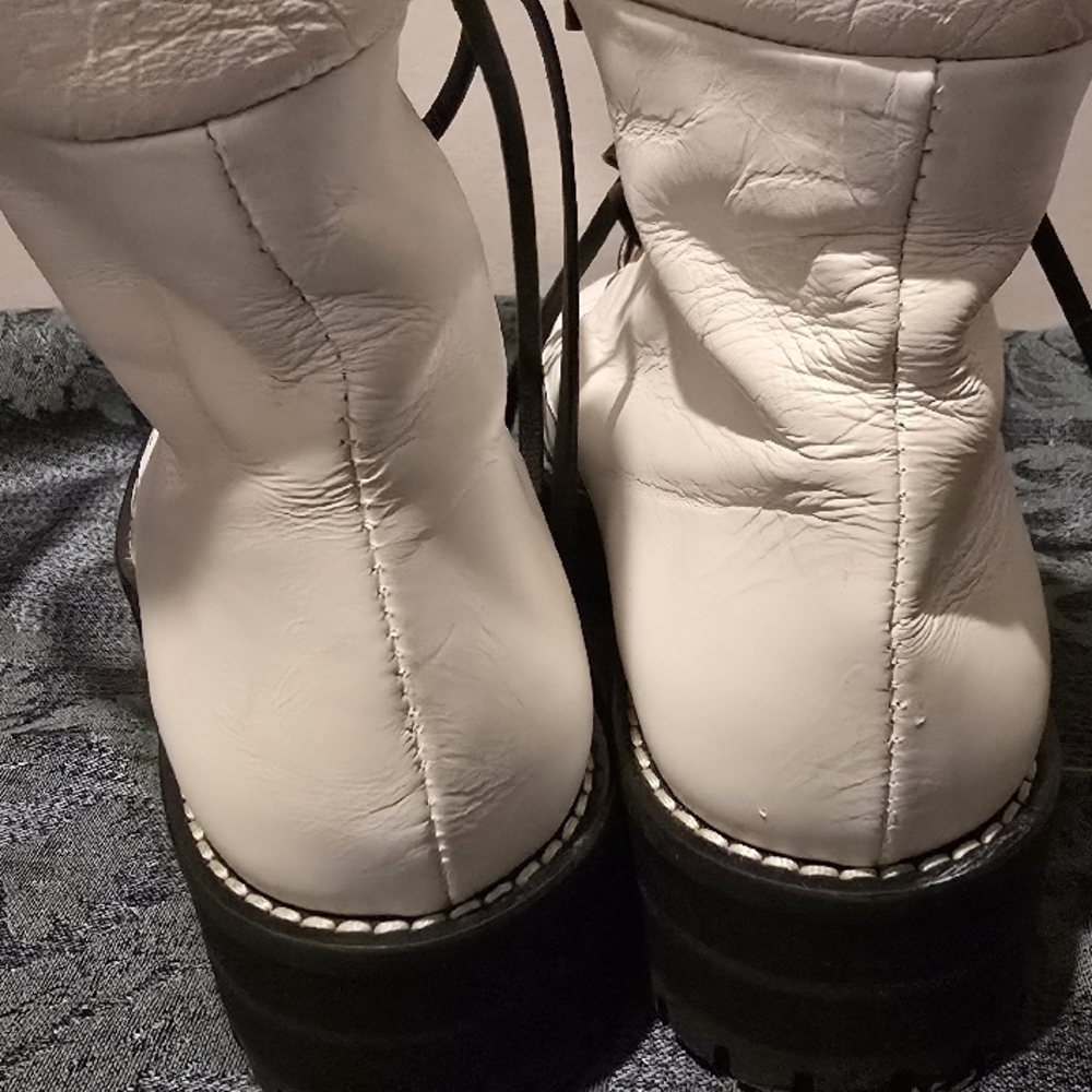 White Combat Boots with Leather Upper - Picture 9 of 15